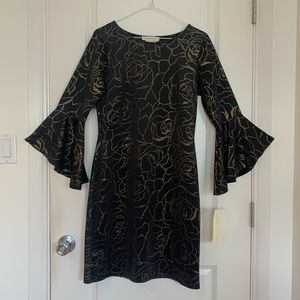 NWT Womens Formal Black & Gold Rose Floral Dress Bella Rose Size 8